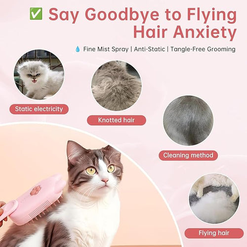 2025 New Steam Brush for Cats, 3 in 1 Steam Comb for Shedding Dog Pet Hair Cleaning Brush for Spray Dog Grooming for Long & Short Haired Pets – Cat Hair Spritz Defur Comb