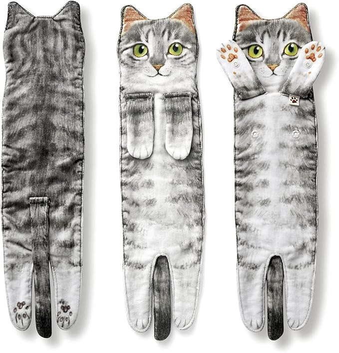 Funny Hand Towels for Bathroom Kitchen Decor - Cute Cat Hanging Hand Towel Kitchen Gadgets - Unique Housewarming Birthday Christmas Cat Lover Gift Ideas for Women Mom Lady Adults