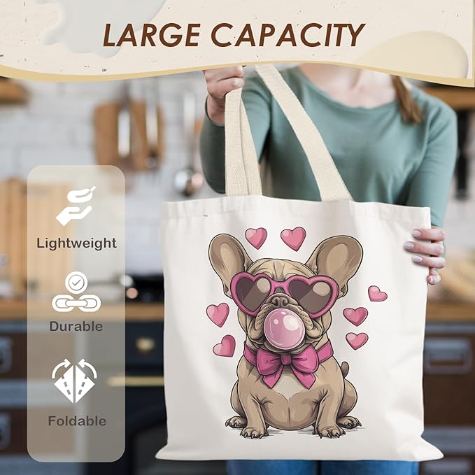 Canvas Tote Bag Aesthetic,Zoon Cow Dog Cat Tote Bag,Gifts for Women Canvas Tote Bags