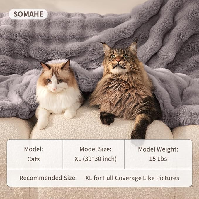 SOMAHE Self-Warming Cat Blanket, Dual-Side Plush Sherpa Throw with Anti-Static, Snuggle Mat for Kittens & Cats, Cozy Bed Topper for Windowsills & Couches, Machine Washable & Dryable, 21x18 Inch Gray