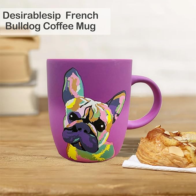 Soft Touch French Bulldog Purple Mug - 18 Oz Coffee Cup with Premium Packaging - Tea Ceramic Travel Mug for Adults – Medium Coffee Mug for Adults
