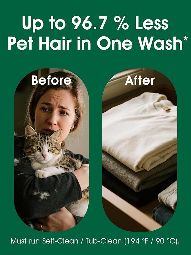 Pet Hair Remover for Laundry - Dog & Cat, Upgraded Higher Hair Dissolution, Detergent + Stain Remover, 6-Month Supply, HE/Top/Front-Load Compatible, Removes Residue & Odors, Septic Safe