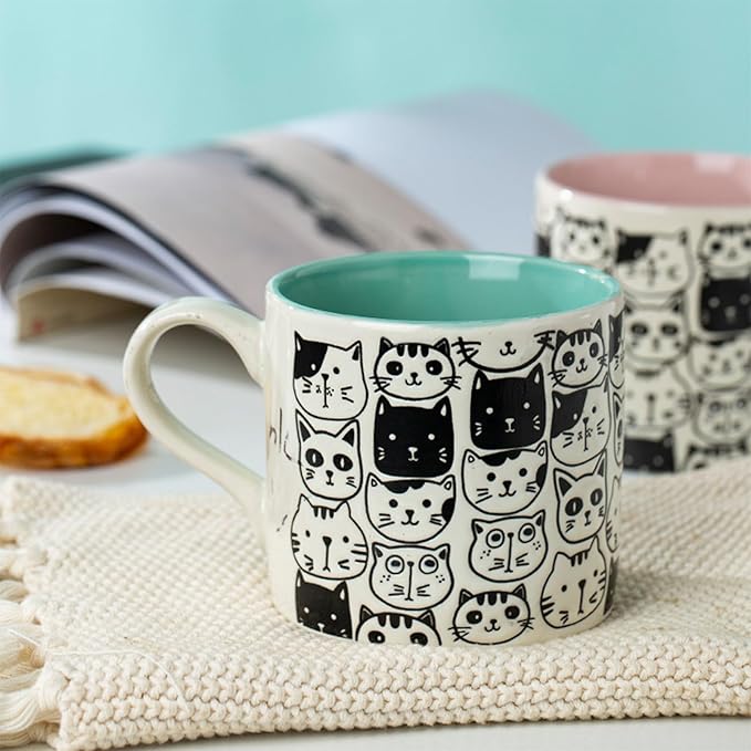 Cat Lovers Mug, Various Cute Kittens Pattern Mug, Cat Coffee Mug Funny Ceramic Tea Cup Novelty Gifts for Office and Home Women Girls Men, Dishwasher Microwave Safe (Blue, 17oz)