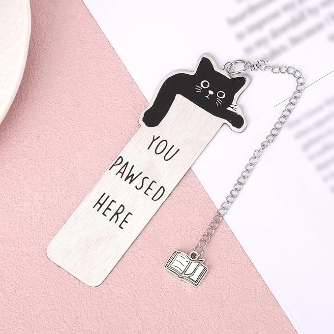 Cute Cat Bookmark, Zinc Alloy Kitten Paw Print Bookmarks Reading Gifts for Cat Lovers Funny Black Kitten Book Marks Animal Bookmark Gifts Book Accessories for Reading (Style E)