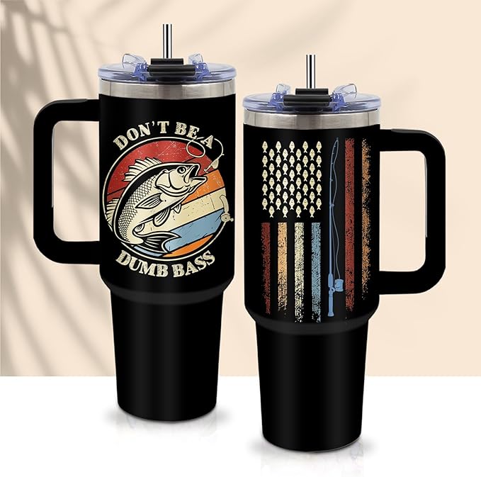 Fishing Gifts For Men Dad Coffee Tumbler 40oz with Handle Fishing Lovers Cup Gift For Fisherman Fathers Day Birthday Gifts For Him Son Husband Fishings Gift Water Drinking Cups