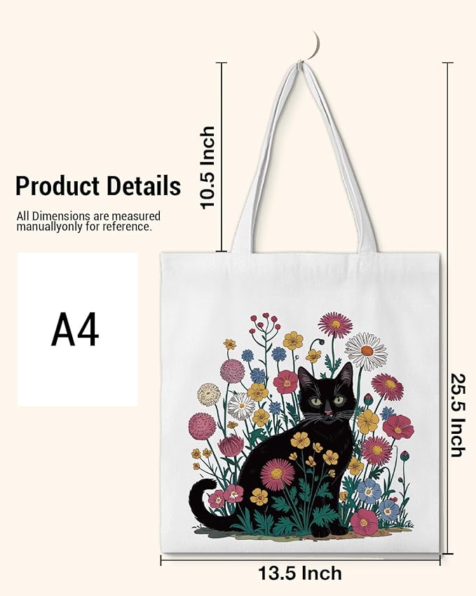 Cute Cat Canvas Tote Bag for Women Funny Cat Bag for Shopping Work Travel Lover Totes Gifts