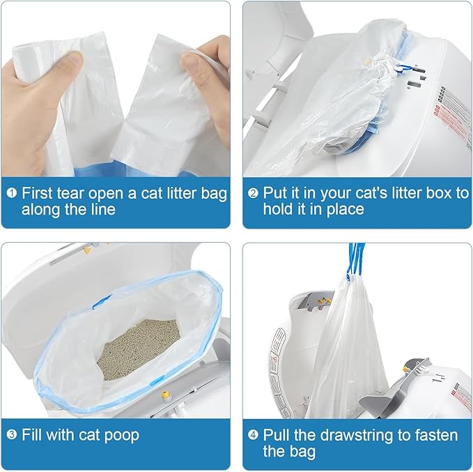 Self Cleaning Cat Litter Box Liners-50 Counts Waste Bags for Automatic Cat Litter Box Drawstring Trash Bags