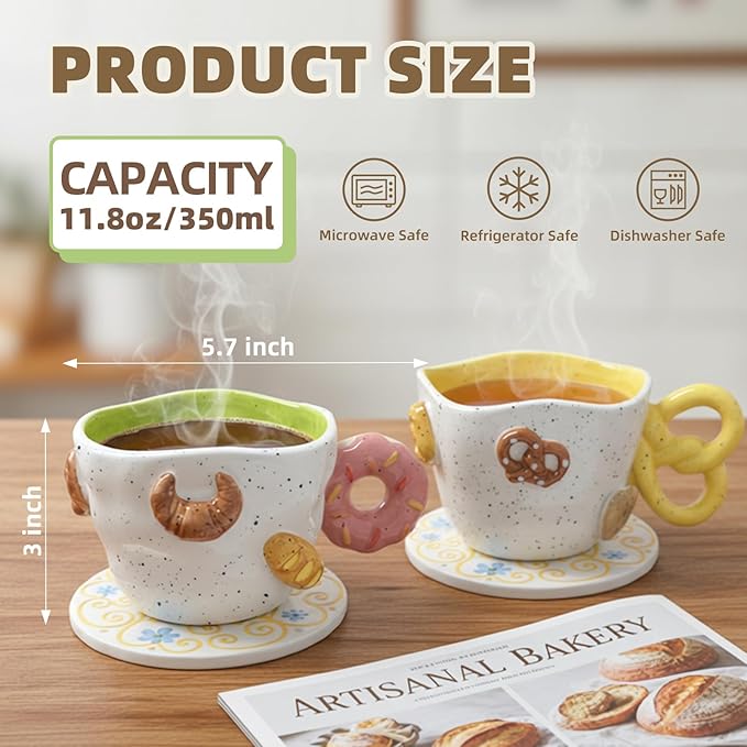 DIF DECO Christmas Mugs 11.8 OZ Ceramic Cute Donut Shape Coffee Mug with Handle Unique Holiday Hot Cocoa Cup Perfect for Tea & Coffee Lovers, Gifts for Family or Children, Dishwasher Safe(350ml)