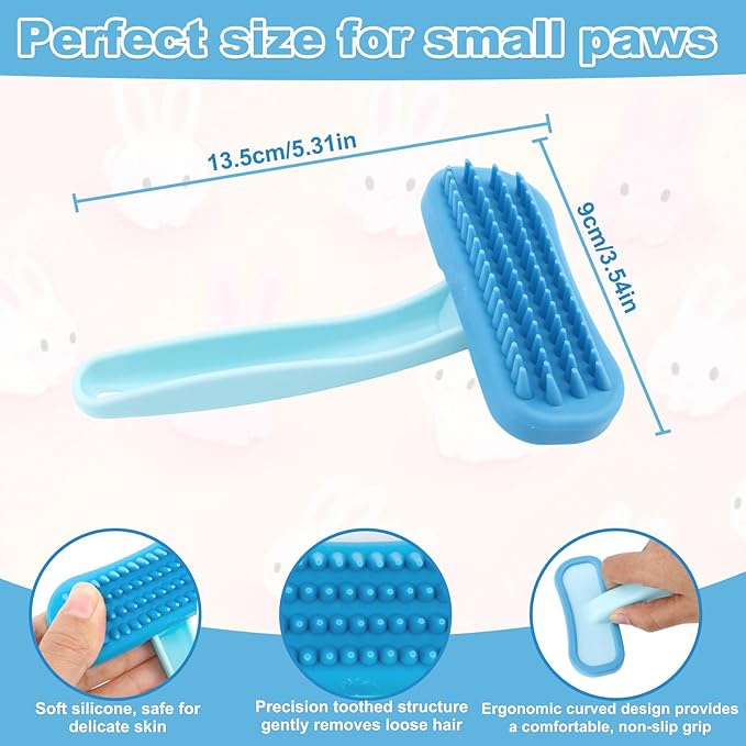 Rabbits Bunny Brush, 13.5x9cm/5.31x3.54in Durable Soft Silicone Rabbit Grooming Bunny Brush Practical Small Animal Massage Comb Suitable for Cats, Puppy Dogs, Kittens & Pets (Blue)