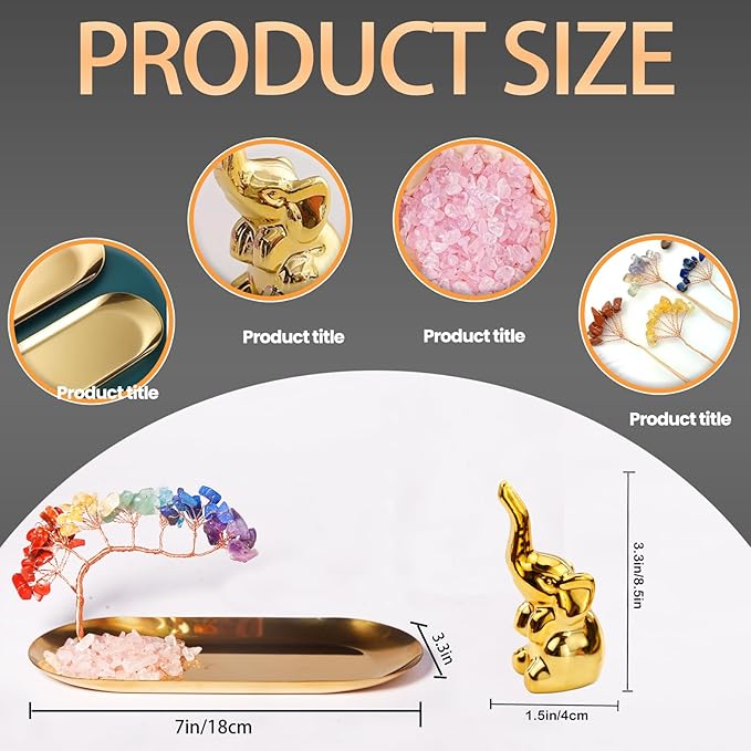 Carselage Ring Holder for Jewelry, Elephant Gifts for Women Christmas, Ring Dish Earring Organizer Trinket Small Tray, Cute Office Desk Accessories Decoration, Wedding Gift for Bridesmaid (Gold)