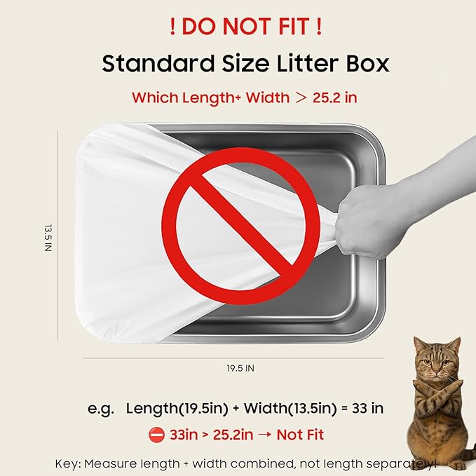180 Tear-free Bulk Pack Automatic Cat Litter Box Bags, Cat Litter Box Robot 5/4/3 Waste Bags, Thick Heavy Duty Sensor-compatible Litter Box Liner 25.2 X 15.7 IN