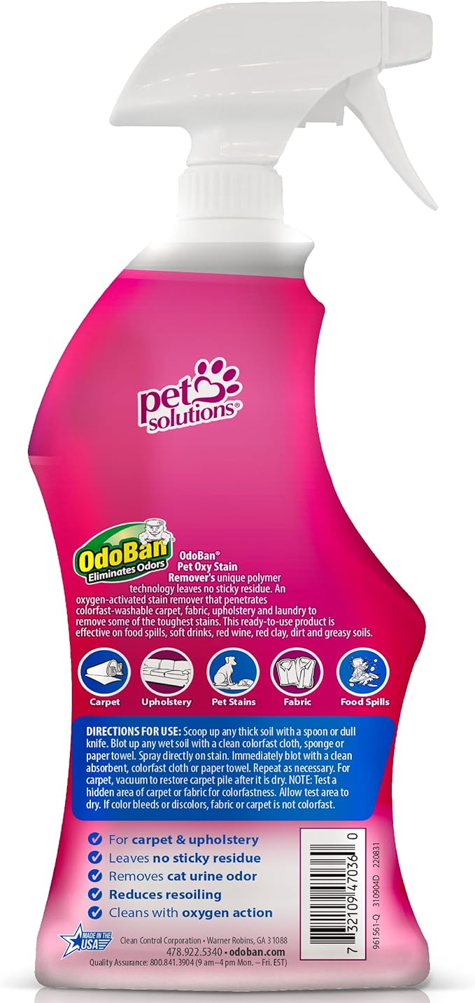 OdoBan Pet Solutions Oxy Stain Remover, Pet Stain Eliminator, 32 Ounce Spray