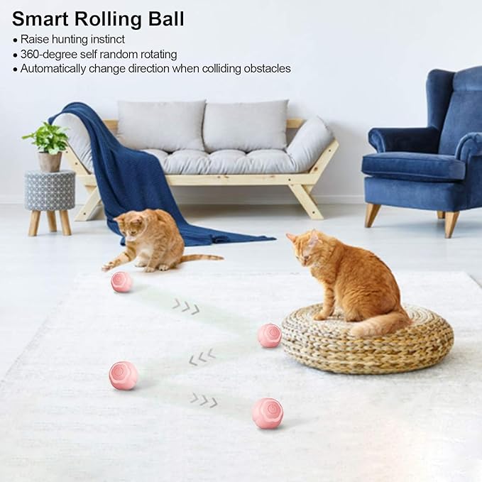 Interactive Cat Toys Ball, Rolling Smart Ball with Nail Clippers for Bored Indoor Adult Cats, USB Rechargeable Automatic Cat Toys, Moving Ball Cat Toy for Cat/Kitten