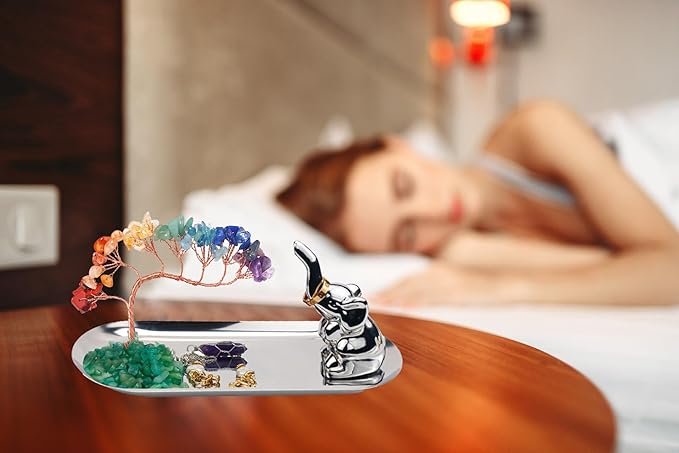 Carselage Elephant Ring Holder for Jewelry, Elephant Gifts for Women, Chakra Crystal Tree Ring Dish Earrings Box Organizer Trinket Tray, Living Room Bathroom Home Decoration, Mothers Day Mom Gifts