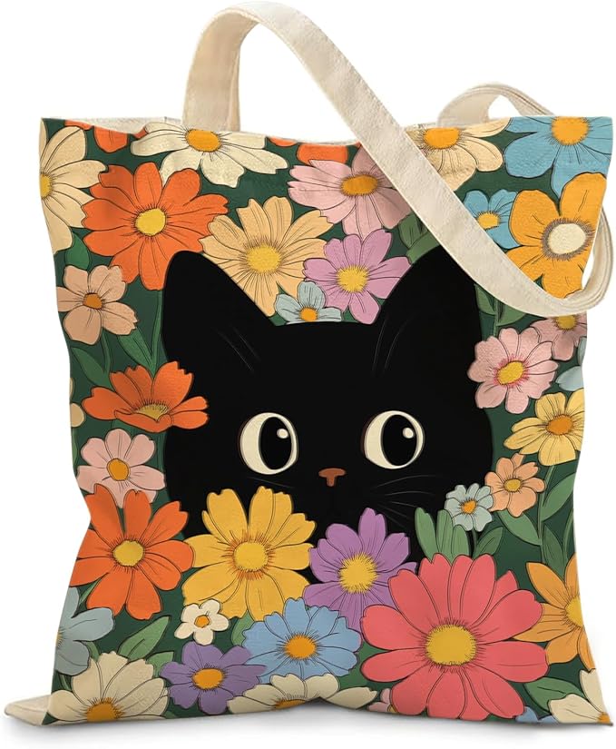 Aesthetic Canvas Tote Bag for Women - with Magnetic Snap Closure & Zipper Inner Pocket Reusable Bag for Shopping