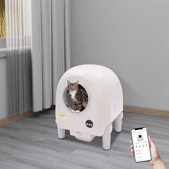 Self-Cleaning Litter Box for Large Cats, Automatic Smart Litter Box with APP/WiFi Control, Odor Elimination & Safety Protection, Scoop-Free Design Includes Litter Bag