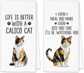 Calico Cat Gifts Kitchen Towels Set of 2, Gifts for CalicoCat Lovers Hand Towels, Life is Better with a Calico Cat Dish Towel Tea Towel for Kitchen, Cat Kitty Owners Kitchen Decor, 16x24In