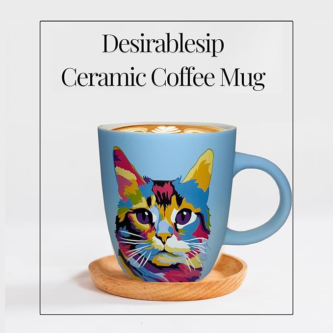 Soft Touch Light Blue Cat Mug - 18 Oz Coffee Mug with Premium Quality Box - Ceramic Mug for Cat Lover - Unique Coffee Cup for Gift