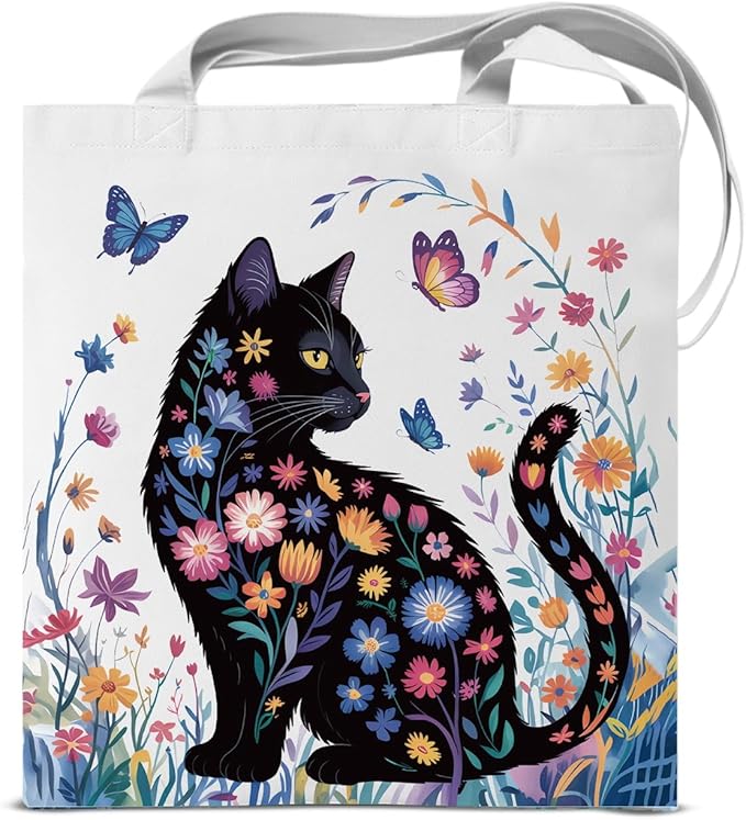 Cute Cat Canvas Tote Bag for Women Funny Cat Bag for Shopping Work Travel Lover Totes Gifts