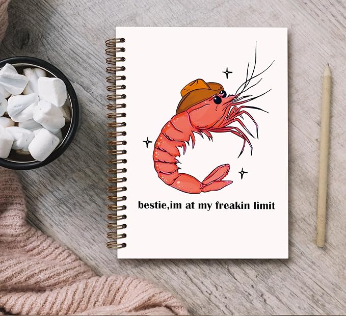 KDHTY Funny Shrimp Western Spiral Notebook,Western Office Supplies,Cute Western Shrimp Notebook for Coworker Teammate Best Friend,Funny School Office Supplies,5.5 x 8.3