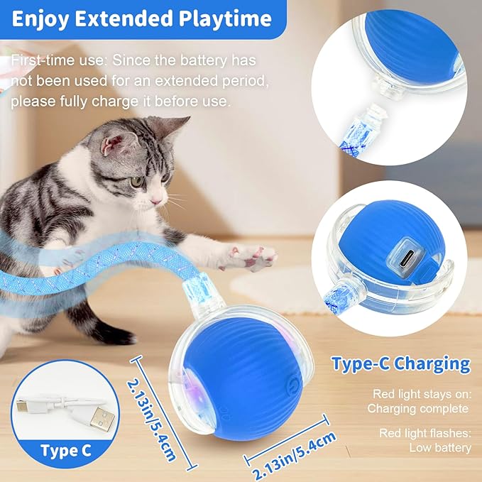 Interactive Cat Toys for Indoor Cats Smart Automatic Ball Rolling for Bored Kitten Pet Upgraded Speedy Moving Chase Dogs Toy Easter Gifts Blue Dragonfly