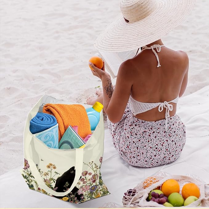 Hanamiya Na Tote Bag with Zipper Pockets, Tote Bag Reusable Shopping Grocery Bags Birthday Gifts for Women, Weekender Bags
