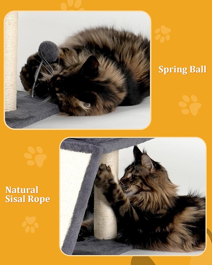 Aechonow Cat Tree for Indoor Large Cats, 14 Inch Cat Tower with 20x16.5 Inch Large Perch Bed, Cat Climbing Tree with Sisal Scratching Post for Adult Senior Cats, Removable Washable Mat, Dark Gray