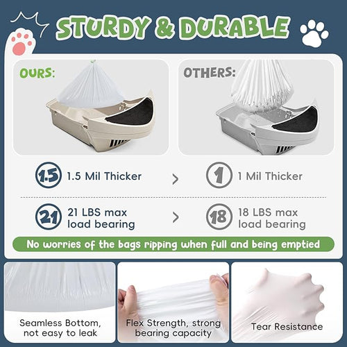 60 Pack Litter Box Robot 3 4 and 5 Waste Bags,1.5 Mils Thick Drawstrings Self Cleaning Cat Litter Box Robot Waste Liner Bags Replacement,Compatible with Automatic Self-Cleaning Robot