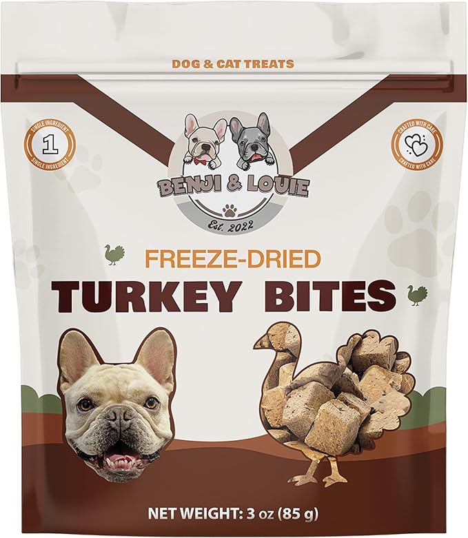 Benji & Louie Freeze Dried Turkey Bites for Dogs & Cats – Single Ingredient Treats, Grain-Free – 3 oz (85 g) (Turkey)