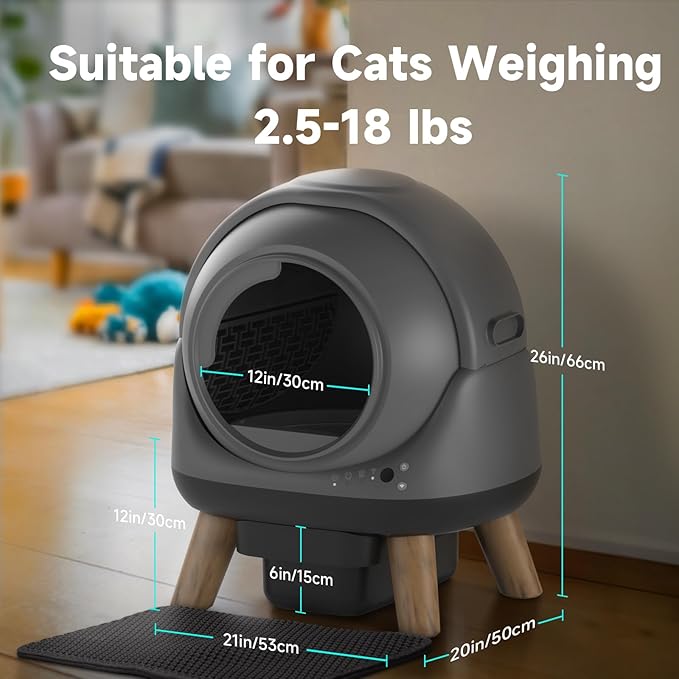 Used, Like New- Coziley G1 Self Cleaning Litter Box for Multiple Cats, Automatic Cat Litter Box with Smart APP Control and Health Monitoring, Includes 2 Roll Trash Bag and Litter Mat, Grey