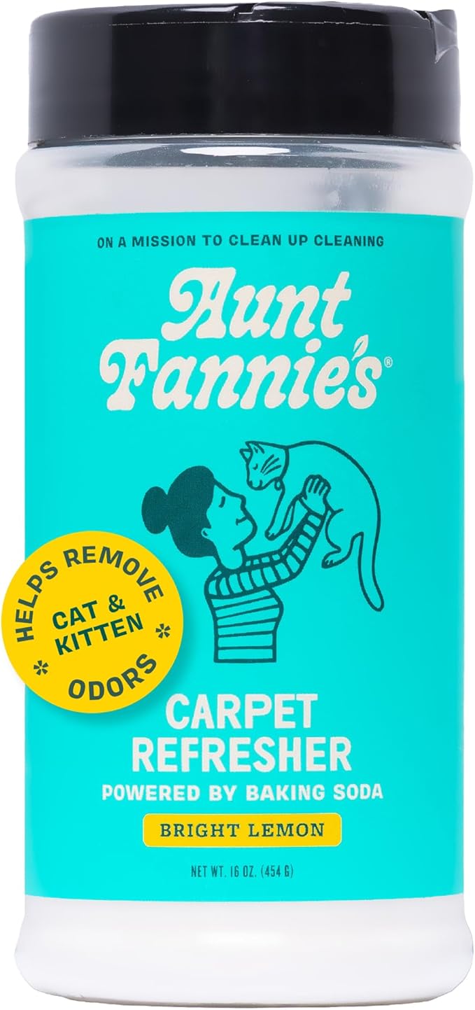 Aunt Fannie's Cat Carpet Refresher, Odor Neutralizing Powder for Homes with Cats, Kittens and Other Pets, Bright Lemon Scent, 16 Ounce (Pack of 1)