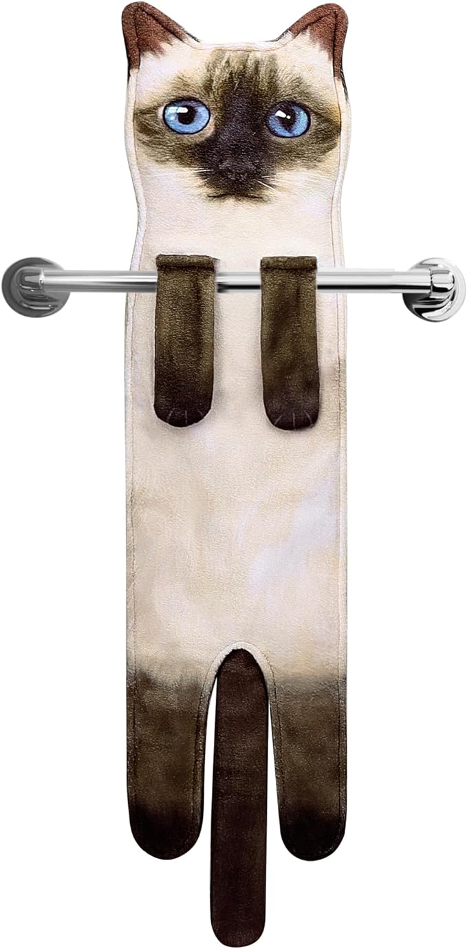 Funny Hand Towels for Bathroom Kitchen Decor - Cute Cat Hanging Hand Towel Kitchen Gadgets - Unique Housewarming Birthday Christmas Cat Lover Gift Ideas for Women Mom Lady Adults