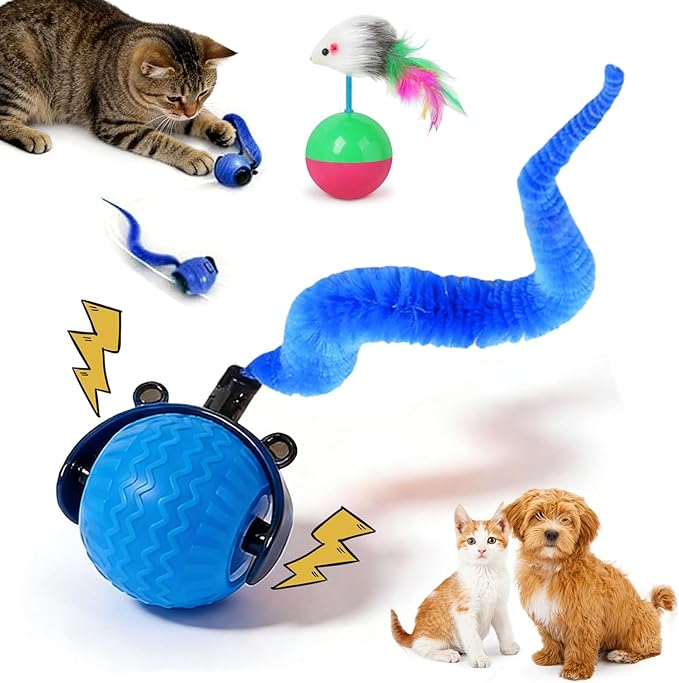 The Smart Wave Chase Ball, 2026 New Revolutionary Smart Chase Ball 3.0, Automatic Moving Kitten Rolling Balls with Tail, Interactive Pet Toys for Bored Indoor Cats (Blue)