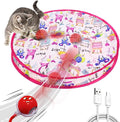 Interactive Cat Toy for Indoor Cat, Hide and Seek Cat Toy, Play Mat Toys with Self Rolling Ball in Pouch, Motion Activate&Buzzing, Rechargeable Pet Teaser Toy (Red)