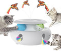 Cat Toys, 3-in-1 Interactive Cat Toy for Indoor Cats, Rechargeable Automatic Kitten Toy with Fluttering Butterfly, Moving Feather, Smart Sensor 6 Holes Whack-A-Mole & Track Balls (White)