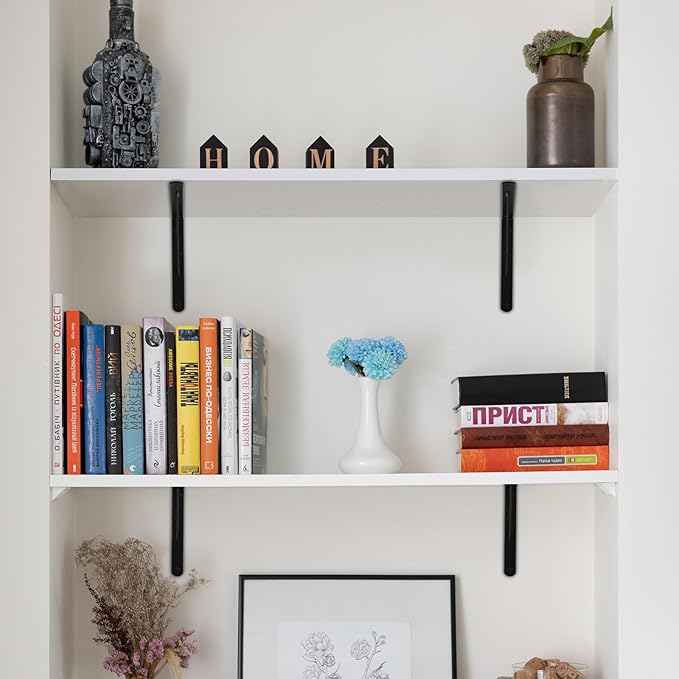 8 Pack L8 x H 6" Black Heavy Duty Shelf Brackets with Screws Metal Shelf Brackets Shelf Support Angle Brackets for Shelves L Brackets Heavy Duty Floating Shelf