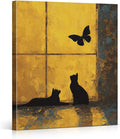 Vintage Black Cat Gold Wall Art Decor Cats and Butterfly Print Picture Cat Lover Gifts Wall Decor for Home Living Room Bedroom 8x10 Inch Canvas Framed
