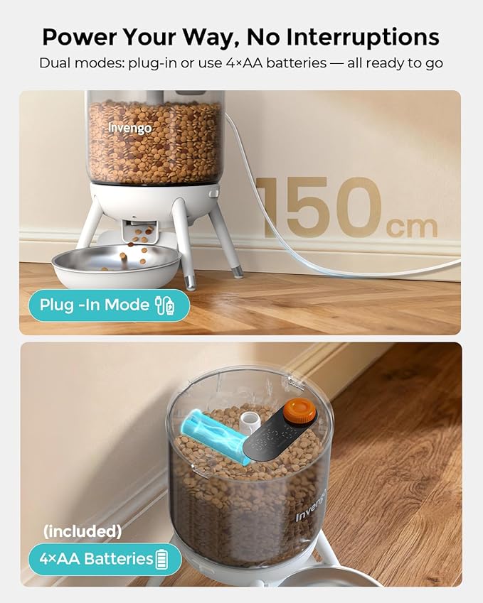 Automatic Cat Feeder, 3L Timed Pet Feeder for Cats & Small Dogs, Dual Power USB & Battery, Clear Hopper, Easy-Clean, Dry Food & Kibble, Up to 6 Meals Daily