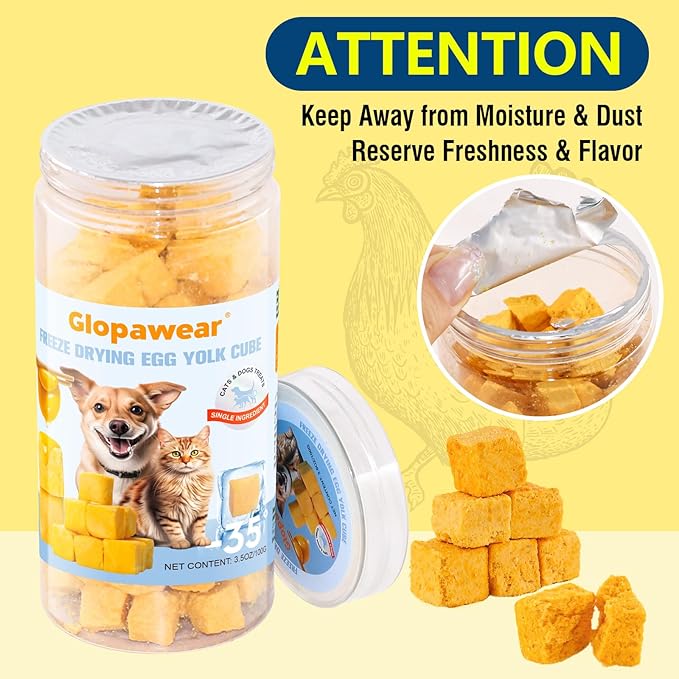 Freeze Dried Egg Yolk Cat & Dog Treats, Single Ingredient, Grain Free, Skin & Coat Health, Healthy Crunchy Rewards Perfect for Training, Food Topper for Cats & Dogs All Life Stages