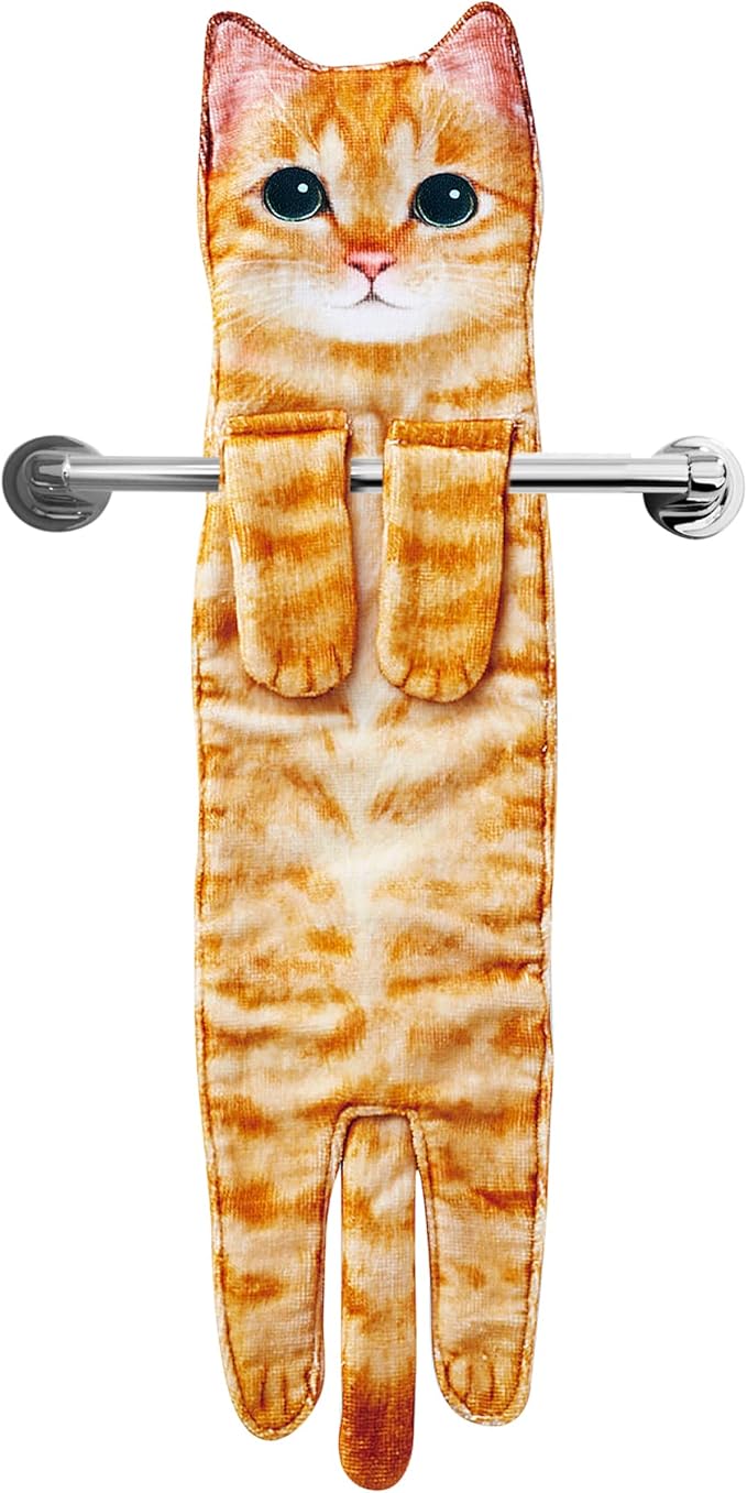 Funny Hand Towels for Bathroom Kitchen Decor - Cute Cat Hanging Hand Towel Kitchen Gadgets - Unique Housewarming Birthday Christmas Cat Lover Gift Ideas for Women Mom Lady Adults