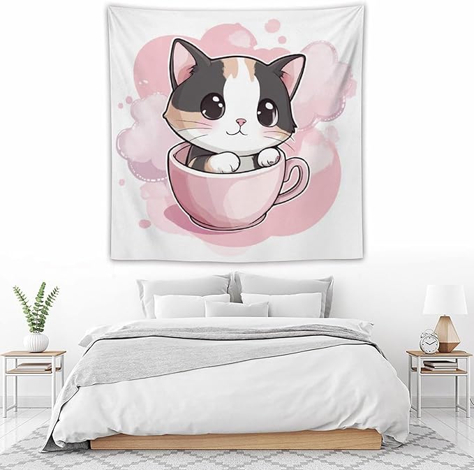 MaSiledy Tapestry Kawaii Cat Tapestries for Bedroom Aesthetic Cat Lover Gifts Tapestry As Wall Art Wall Hanging for Bedroom Living Room Dorm Landscape 60"x60" Tapestries for Bedroom Living Room Dorm