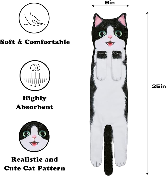 Funny Hand Towels for Bathroom Kitchen Decor - Cute Cat Hanging Hand Towel Kitchen Gadgets - Unique Housewarming Birthday Christmas Cat Lover Gift Ideas for Women Mom Lady Adults