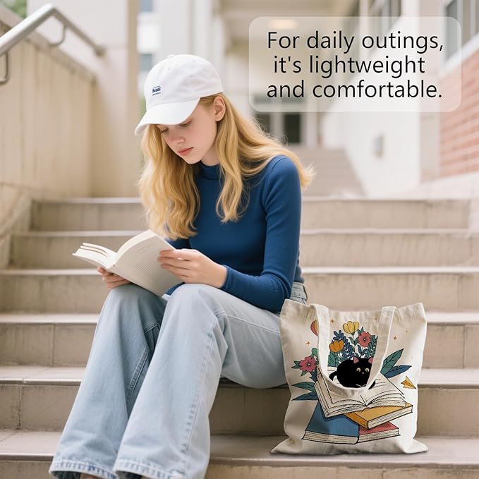 Aesthetic Canvas Tote Bag for Women - with Magnetic Snap Closure & Zipper Inner Pocket Reusable Bag for Shopping