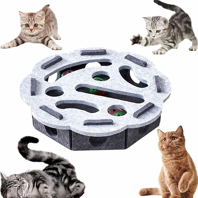 Cat Scratch Pad Toy with Ball Felt Cat for Indoor Cats (Grey No. 2)