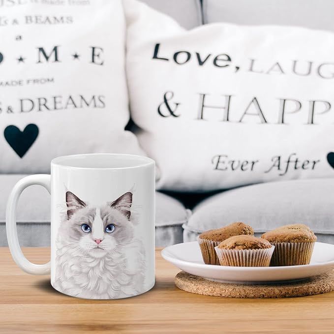 MUGBREW Cute Lilac Ragdoll Cat Ceramic Coffee Mug Tea Cup, 11 OZ