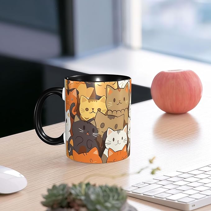 Cat Coffee Mug Funny Ceramic Tea Cup Novelty Presents for Women Men Home and Office Birthday Microwave Dishwasher Safe 11oz
