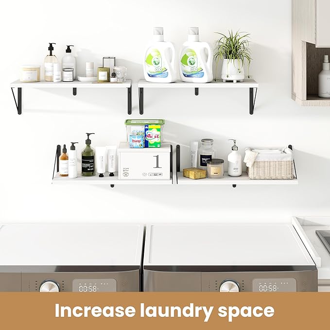 Heimlove Floating Book Shelves for Wall,23.6 Inches Wall Bookshelf Mounted Display&Storage Wood Shelves for Kitchen Bathroom Laundry Living Room,Set of 3,White