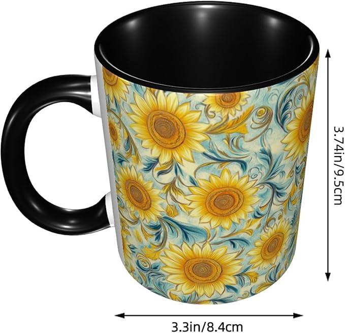 Sunflower Coffee Mug 11oz Ceramic Tea Cup With Handle Funny Porcelain Mugs for Women Dishwasher Microwave Safe