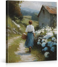 Vintage Country Woman Canvas Wall Art Rustic Floral Path Print Painting Cottagecore Wall Decor for Home Farmhouse Living Room 8x10 Inches Framed