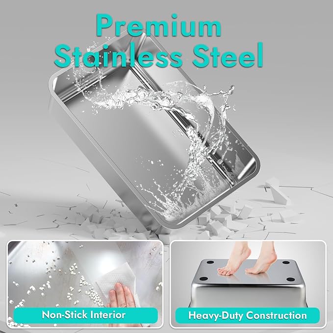 Stainless Steel Litter Box, Metal Litter Box with Scoop, High-Sided Leak-Proof Design, Non-Stick Base, Easy to Clean for Cat, Rabbit, Guinea Pigs and Hamsters